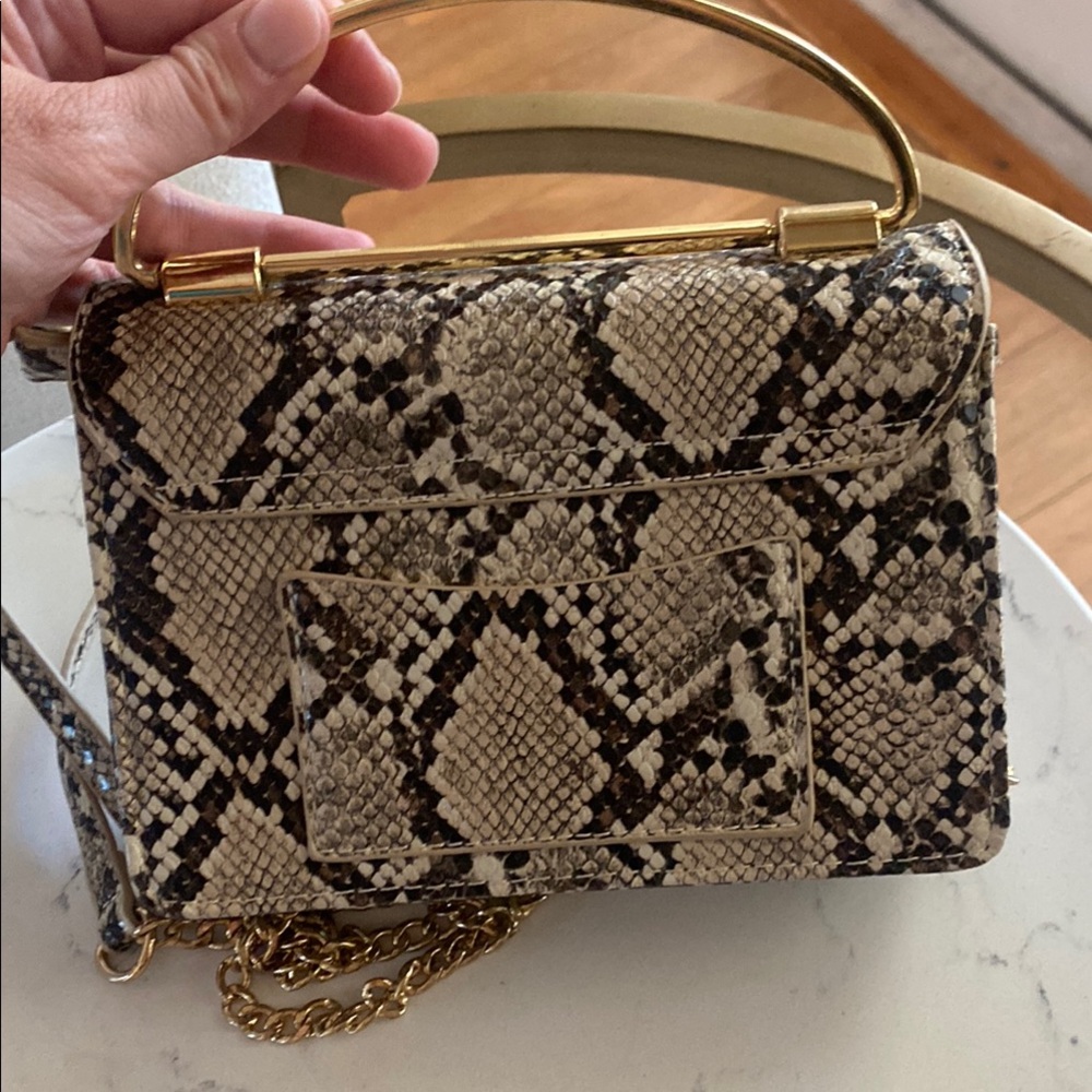 Snakeskin Pattern Handbag with Gold Chain